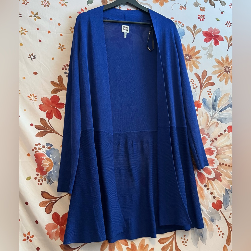 Anne Klein S Dark Blue Sheer Tight Knit Open Workwear Office Classic Cardigan